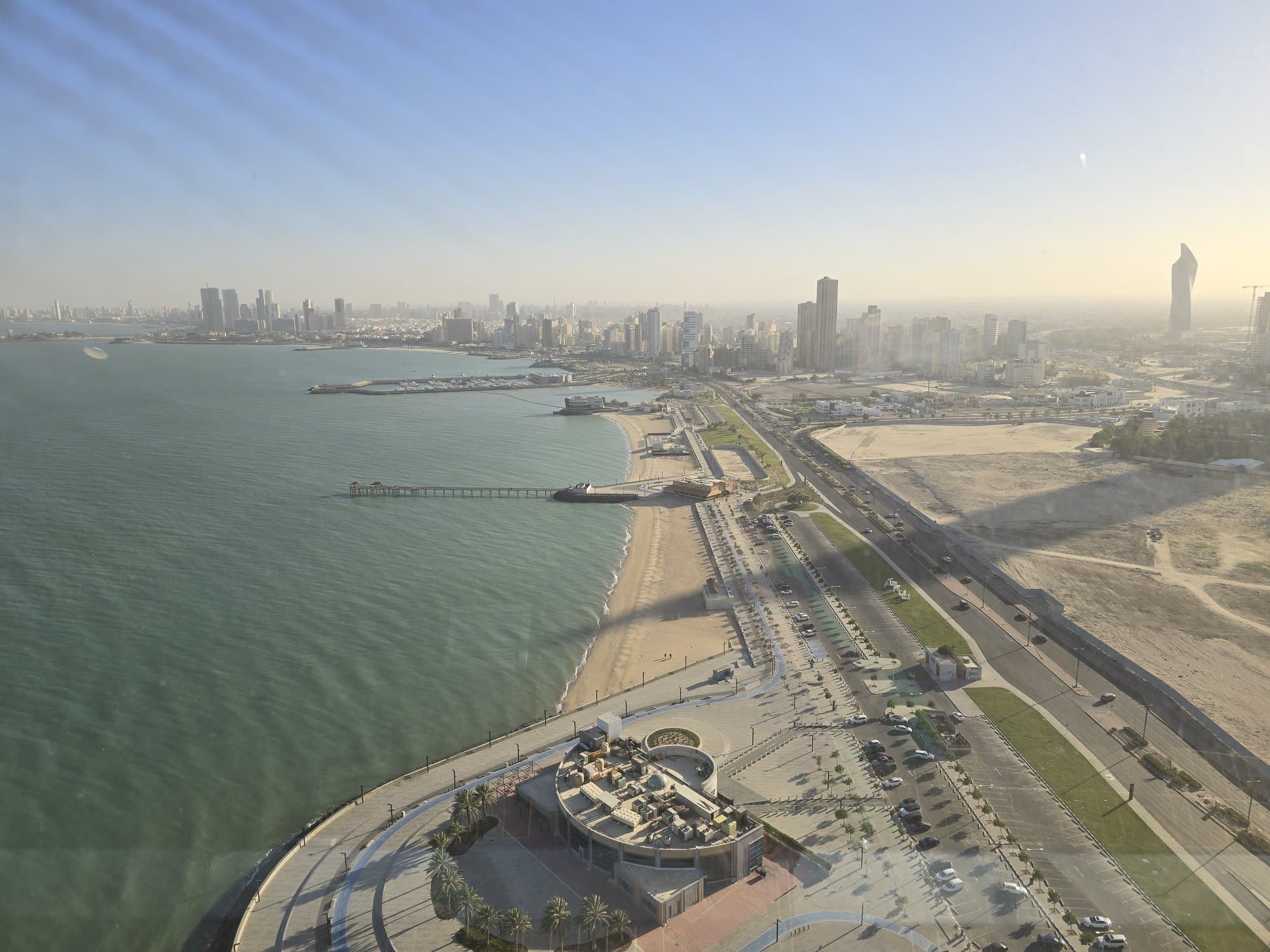 The bay and the coast road seen from the Kuwait Towers sphere
