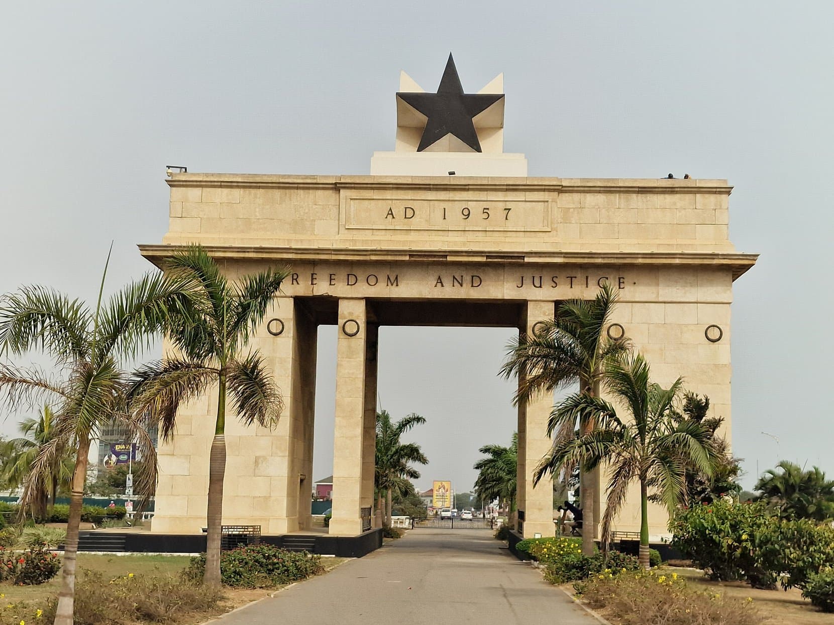 The Black Star Gate above the empty parade ground of Independence Square, Accra