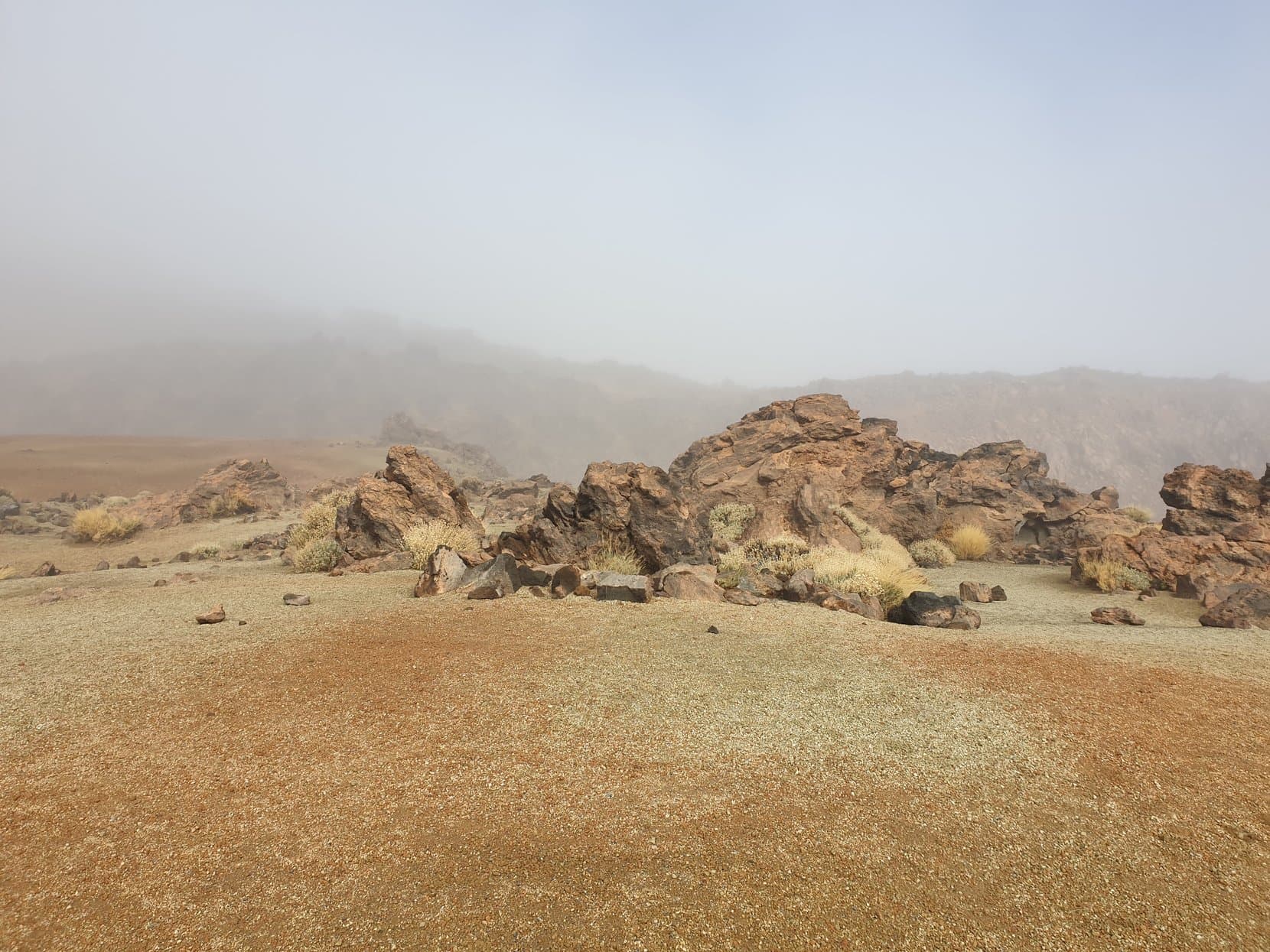 Mist drifting over the rock formations of the Teide caldera, Tenerife