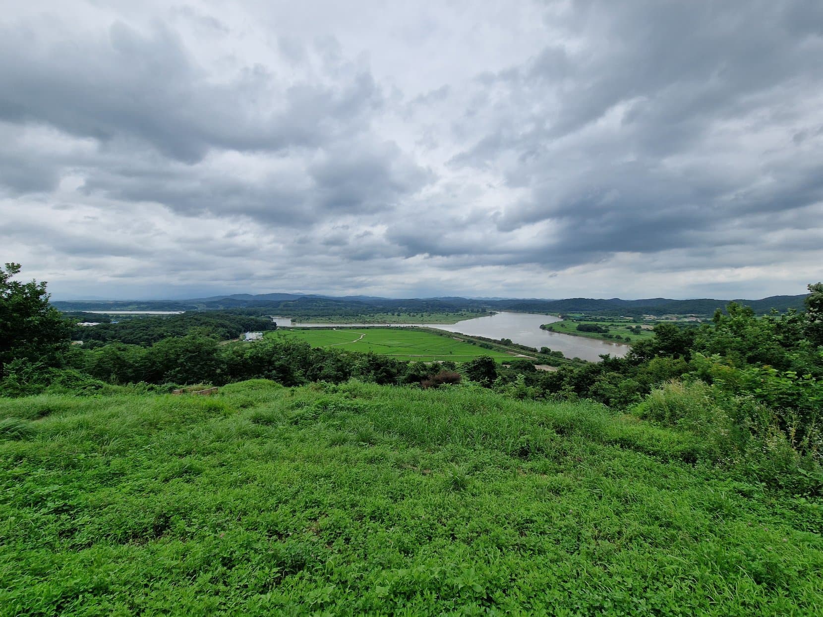 The Imjin River and the hills of North Korea seen from an observatory on the South Korean side of the DMZ