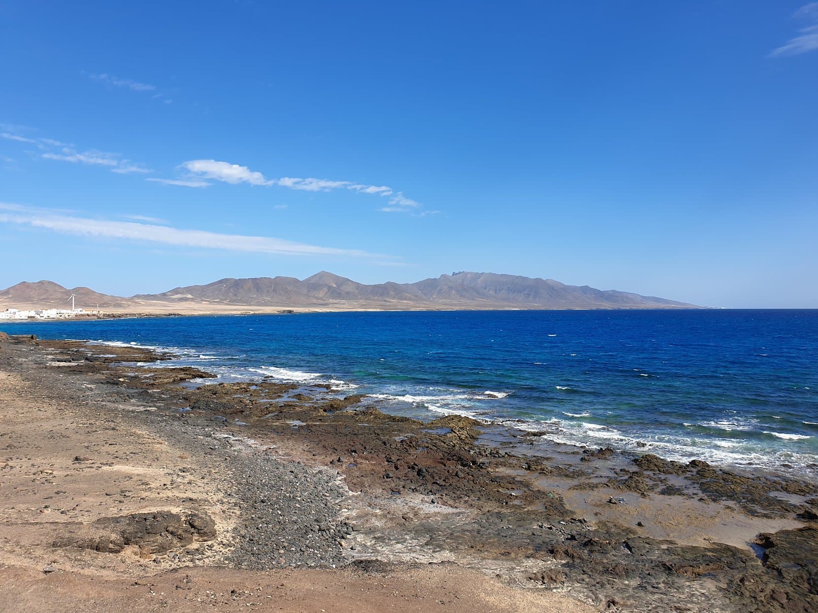 The deep blue Jandía coast under the mountain ridge, Fuerteventura
