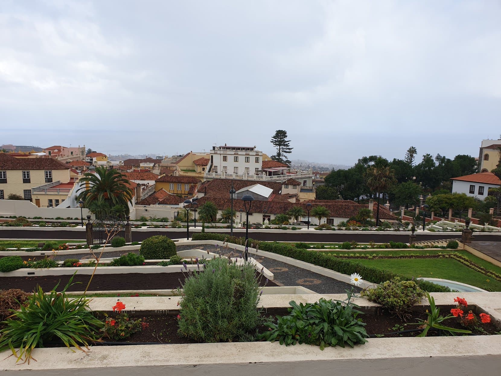 The terraced gardens of La Orotava with the sea beyond, Tenerife