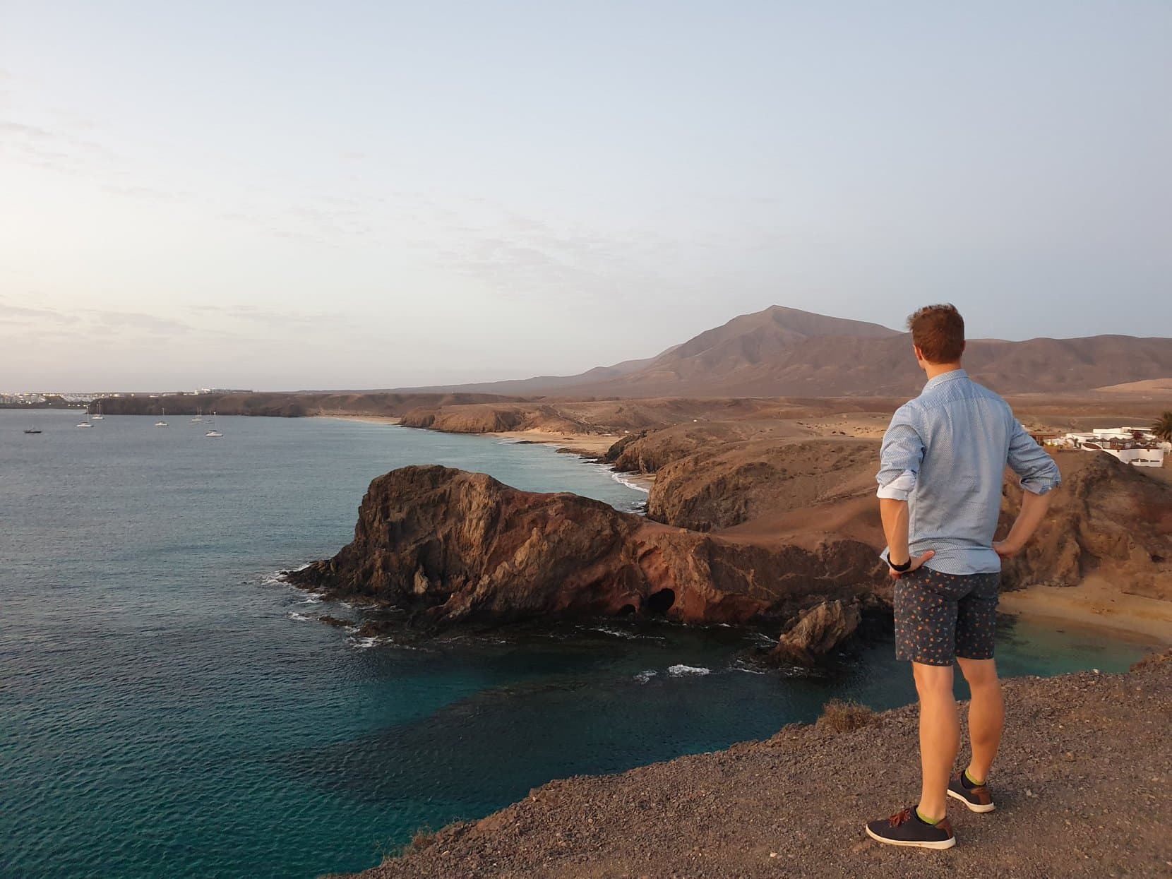 The founder overlooking the Papagayo coves from the headland, Lanzarote