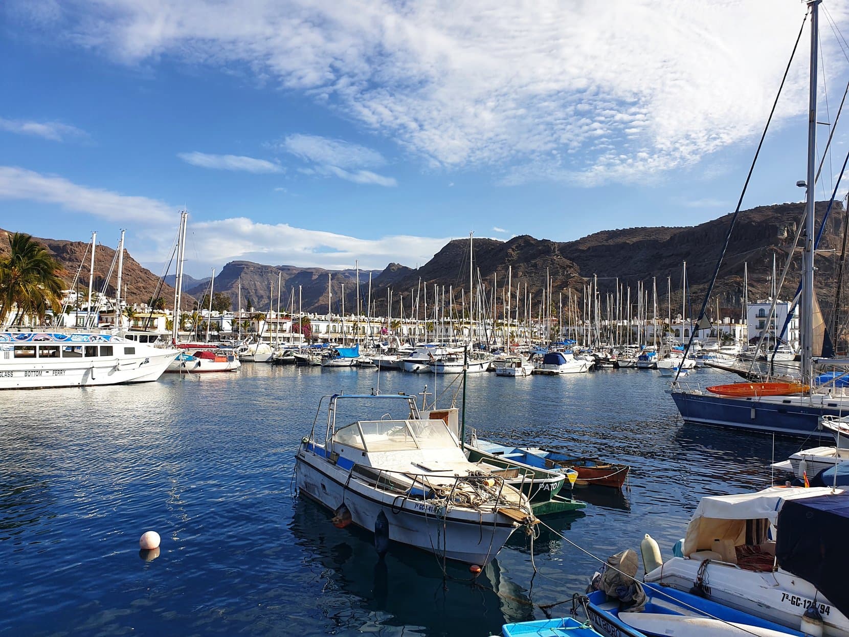 Boats in the harbour of Puerto de las Nieves under the Agaete cliffs, Gran Canaria
