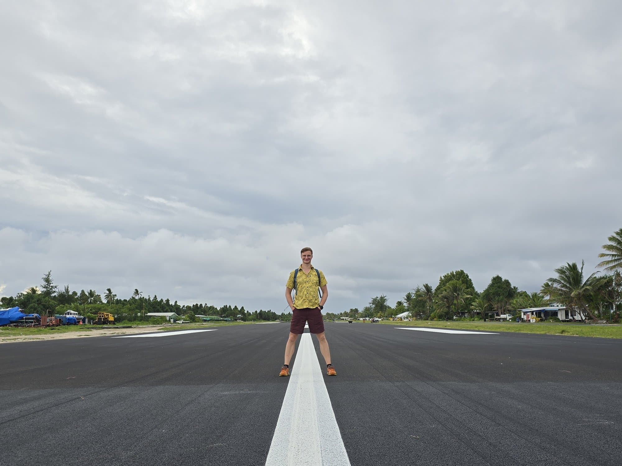Standing alone on the centreline of Funafuti's runway