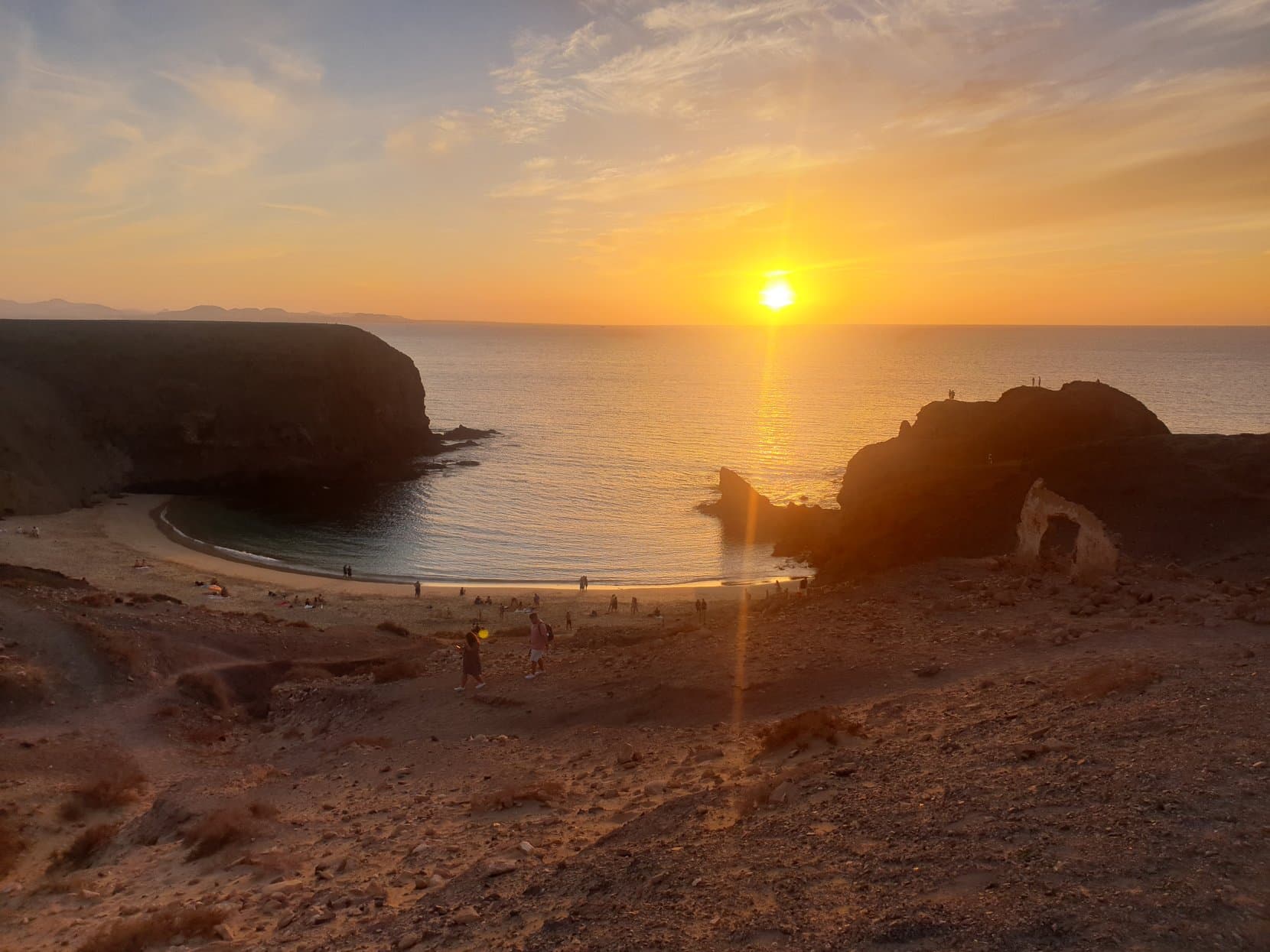 The sun setting over the sea and the Papagayo coves, Lanzarote